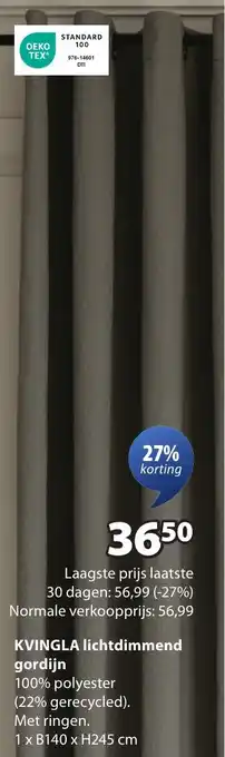 Jysk Kvingla lichtdimmend gordijn aanbieding