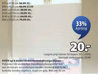 Jysk Hven up & down verduisterend plisségordijnen aanbieding
