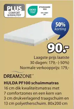 Jysk Dreamzone hulda PF100 schuimmatras aanbieding