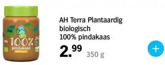 Albert Heijn AH Terra Plantaardig biologisch 100% pindakaas aanbieding