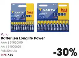 HANOS Varta Batterijen Longlife Power aanbieding