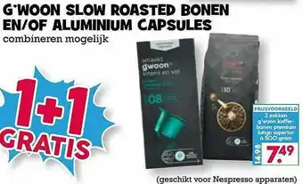 Boon`s Markt G'woon Slow Roasted Bonen En-Of Aluminium Capsules 1+1 Gratis aanbieding