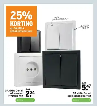 GAMMA Gamma Denali Afdekraam 1-Voudig Wit Of Gamma Denali Serieschakelaar Wit 25% Korting aanbieding