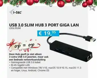 Informatique I-Tec USB 3.0 Slim Hub 3 Port Giga Lan U3GL3Slim aanbieding