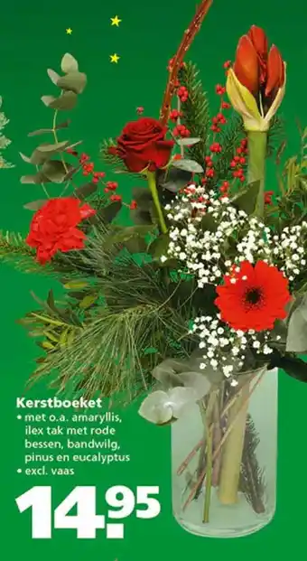 Ranzijn Kerstboeket : Amaryllis, Ilex Tak Met Rode Bessen, Bandwilg, Pinus En Eucalyptus aanbieding