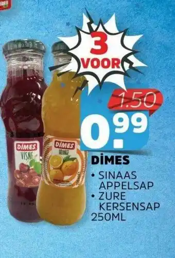 Sahan Supermarkten Dimes Sinaasappelsap Of Zure Kersensap 250ML aanbieding