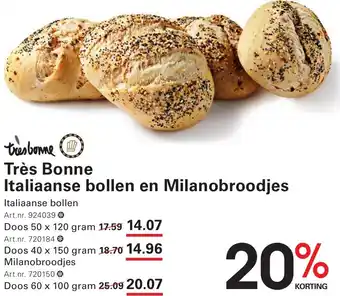Sligro Très Bonne Italiaanse bollen en Milanobroodjes aanbieding