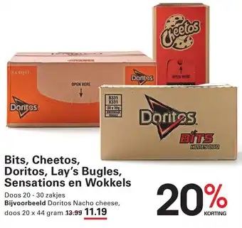 Sligro Bits, Cheetos, Doritos, Lay's Bugles, Sensations en Wokkels aanbieding