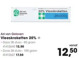 HANOS Ad van Geloven Vleeskroketten 20% aanbieding