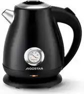 Bol.com Aigostar Adrian 30A0R - Retro Waterkoker - met thermometer - 2200W - 17 Liter - RVS - Zwart aanbieding
