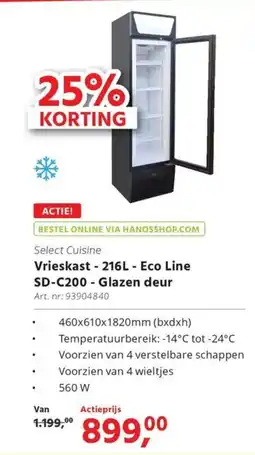 HANOS Select Cuisine Vrieskast - 216L - Eco Line SD-C200 - Glazen deur aanbieding