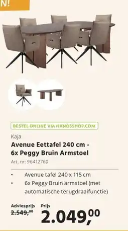 HANOS Kaja Avenue Eettafel 6x Peggy Bruin Armstoel aanbieding