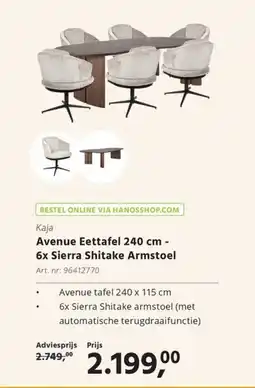 HANOS Kaja Avenue Eettafel 6x Sierra Shitake Armstoel aanbieding