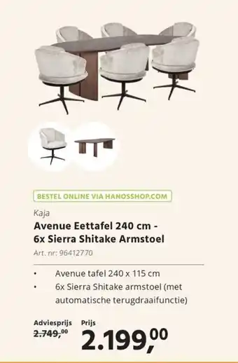 HANOS Kaja Avenue Eettafel 6x Sierra Shitake Armstoel aanbieding