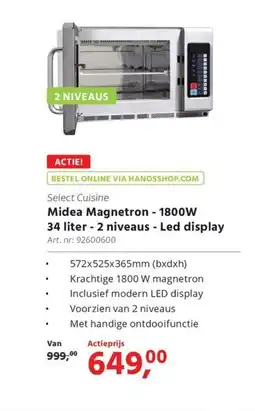 HANOS Select Cuisine Midea Magnetron 2 niveaus LED display aanbieding