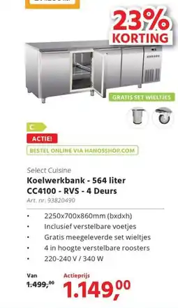 HANOS Select cuisine koelwerkbank CC4100 RVS 4 deurs aanbieding