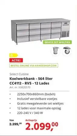 HANOS Select Cuisine Koelwerkbank CC4112 RVS 12 Lades aanbieding