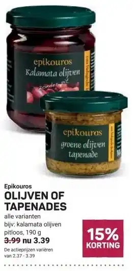 Ekoplaza Epikouros OLIJVEN OF TAPENADES aanbieding
