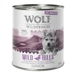 Zooplus Wolf of Wilderness Junior Scharrelvlees 6 x 800 g Hondenvoer - Junior Wild Hills - Eend & Kalf aanbieding