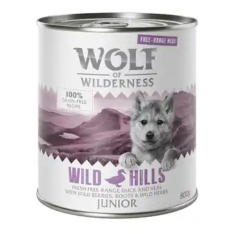 Zooplus Wolf of Wilderness Junior Scharrelvlees 6 x 800 g Hondenvoer - Junior Wild Hills - Eend & Kalf aanbieding