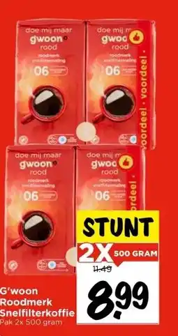 Vomar Voordeelmarkt G'woon Roodmerk Snelfilterkoffie aanbieding