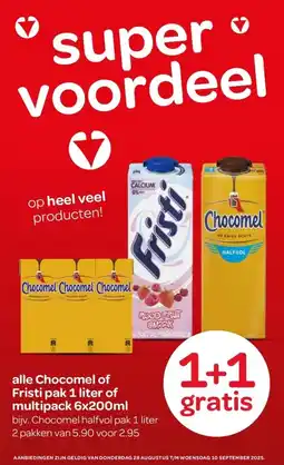 Spar alle Chocomel of Fristi pak 1 liter of multipack 6x200ml aanbieding