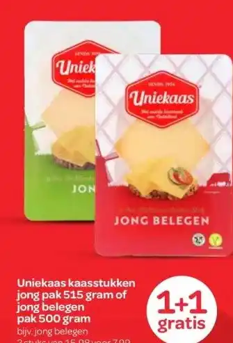 Spar Uniekaas kaasstukken jong pak 515 gram of jong belegen pak 500 gram aanbieding