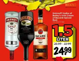 Vomar Voordeelmarkt Smirnoff Vodka of Bailey's Irish Cream of Bacardi Spiced Rum aanbieding