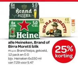 Spar alle Heineken, Brand of Birra Moretti blik aanbieding