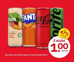 Spar alle Coca-Cola, Fanta, Sprite of Fuze Tea blik 250 ml aanbieding