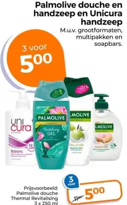 Trekpleister Palmolive douche en handzeep en Unicura handzeep aanbieding