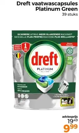 Trekpleister Dreft vaatwascapsules Platinum Green aanbieding