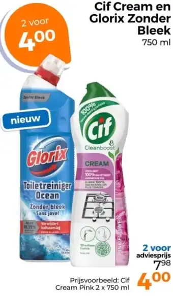 Trekpleister Cif Cream en Glorix Zonder Bleek aanbieding