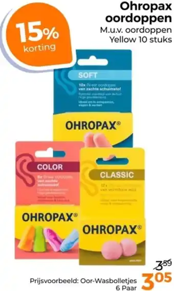 Trekpleister Ohropax oordoppen aanbieding