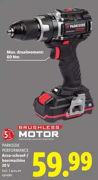 Lidl PARKSIDE PERFORMANCE Accu-schroef boormachine 20 V aanbieding