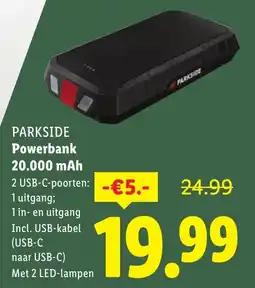 Lidl PARKSIDE Powerbank 20.000 mAh aanbieding