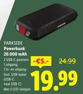 Lidl PARKSIDE Powerbank 20.000 mAh aanbieding