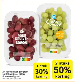 Albert Heijn AH Rode druiven en Cotton Sweet pitloze druiven Per stuk van 2.75-3.29 aanbieding