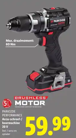 Lidl PARKSIDE PERFORMANCE Accu-schroef/ boormachine 20V aanbieding