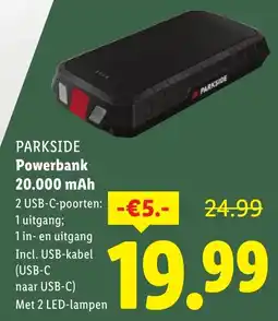 Lidl PARKSIDE Powerbank 20.000 mAh aanbieding
