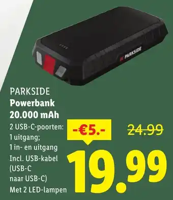 Lidl PARKSIDE Powerbank 20.000 mAh aanbieding