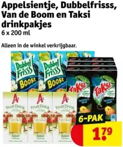 Kruidvat Appelsientje, Dubbelfrisss, Van de Boom en Taksi drinkpakjes aanbieding