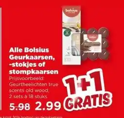 PLUS Alle Bolsius Geurkaarsen, stokjes of stompkaarsen aanbieding