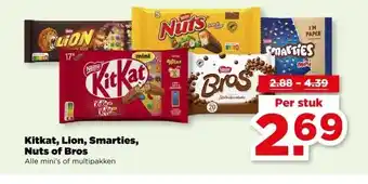 PLUS Kitkat, Lion, Smarties, Nuts of Bros aanbieding