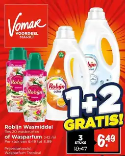 Vomar Voordeelmarkt Robijn Wasmiddel fles 20 wasbeurten of Wasparfum 342 ml Per stuk van 6.49 tot 8.99 aanbieding