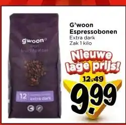 Vomar Voordeelmarkt G'woon Espressobonen Extra dark aanbieding