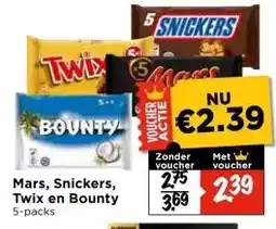 Vomar Voordeelmarkt Mars, Snickers, Twix en Bounty 5-packs aanbieding