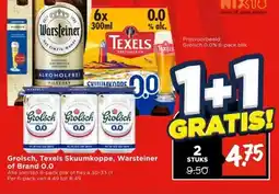 Vomar Voordeelmarkt Grolsch, Texels Skuumkoppe, Warsteiner of Brand 0.0 aanbieding