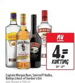 Jumbo Captain Morgan Rum, Smirnoff Vodka, Baileys Likeur of Gordon's Gin aanbieding