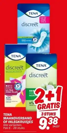 Dekamarkt TENA MAANDVERBAND OF INLEGKRUISJES aanbieding